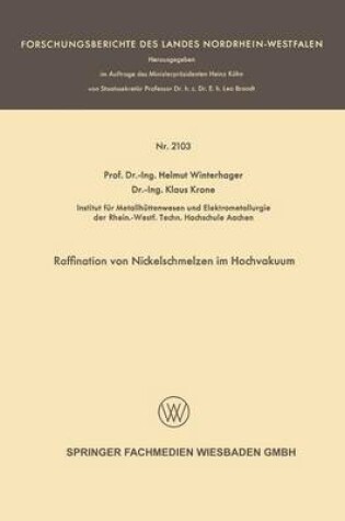 Cover of Raffination Von Nickelschmelzen Im Hochvakuum