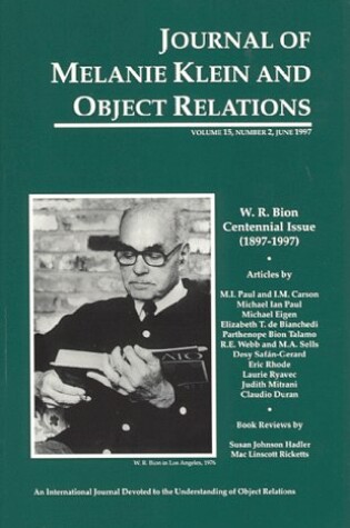 Cover of Journal of Melanie Klein and Object Relations