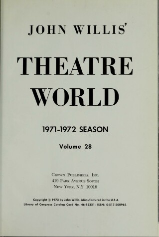 Book cover for Theatre World 1971-1972 Vol 28