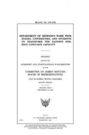 Cover of Department of Defense's work with states, universities, and students to transform the nation's foreign language capacity