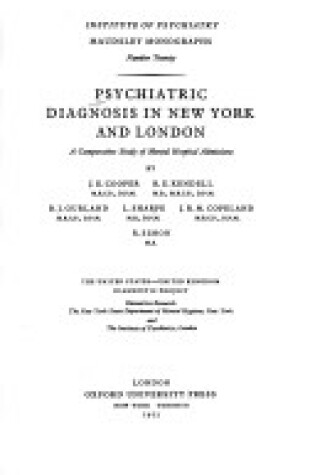 Cover of Psychiatric Diagnosis in New York and London
