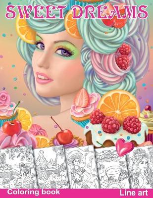 Book cover for Sweet Dreams. Coloring Book. Line Art