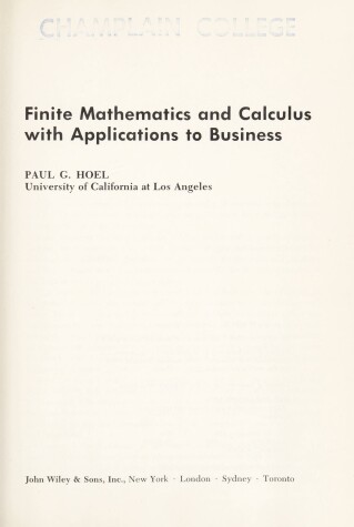 Book cover for Finite Mathematics and Calculus with Applications to Business