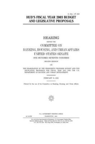 Cover of HUD's fiscal year 2003 budget and legislative proposals