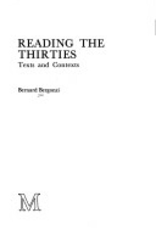 Cover of Reading the Thirties