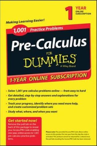 Cover of 1,001 Pre-Calculus Practice Problems for Dummies Access Code Card (1-Year Subscription)