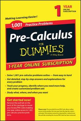 Book cover for 1,001 Pre-Calculus Practice Problems for Dummies Access Code Card (1-Year Subscription)