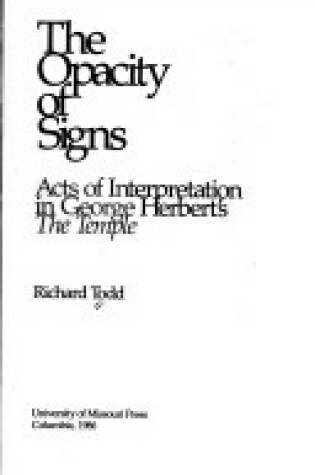 Cover of The Opacity of Signs