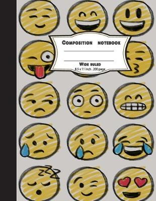 Book cover for Composition notebook wide ruled 8.5 x 11 inch 200 page, Drawing emoji face