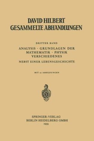 Cover of Dritter Band: Analysis - Grundlagen Der Mathematik - Physik Verschiedenes