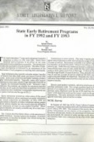 Cover of State Early Retirement Programs in Fiscal Years, 1992 & 1993