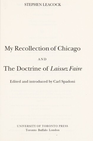 Cover of The My Recollection of Chicago and the Doctrine of Laissez Faire