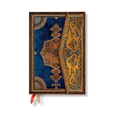 Book cover for Safavid Indigo (Safavid Binding Art) Mini 12-month Horizontal Hardback Dayplanner 2025 (Wrap Closure)