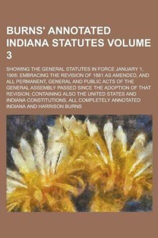 Cover of Burns' Annotated Indiana Statutes; Showing the General Statutes in Force January 1, 1908; Embracing the Revision of 1881 as Amended, and All Permanent