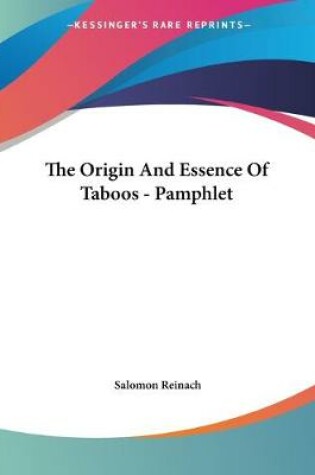 Cover of The Origin And Essence Of Taboos - Pamphlet