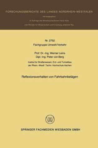 Cover of Reflexionsverhalten Von Fahrbahnbelagen