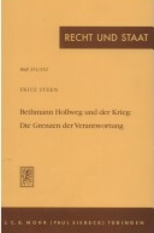 Cover of Bethmann Hollweg Und Der Krieg