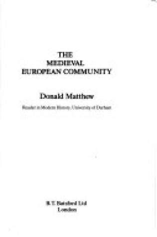 Cover of Mediaeval European Community