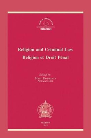 Cover of Religion and Criminal Law - Religion et Droit Penal