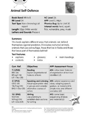 Book cover for BC NF White B/2A Animal Self-defence Guided Reading Card