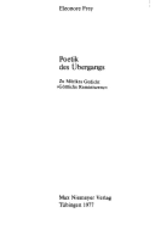 Cover of Poetik Des  bergangs