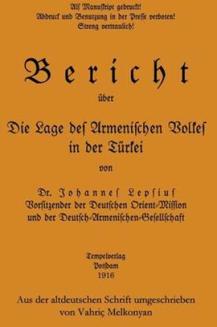 Cover of Die Lage des Armenischen Volkes in der Turkei