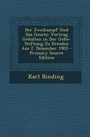 Cover of Der Zweikampf Und Das Gesetz