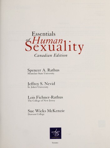 Book cover for Essentials of Human Sexuality, Canadian Edition