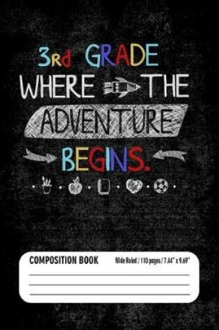 Cover of 3rd Grade Where The Adventure Begins Composition Book (Wide Ruled/ 110 pages/ 7.44x9.69)