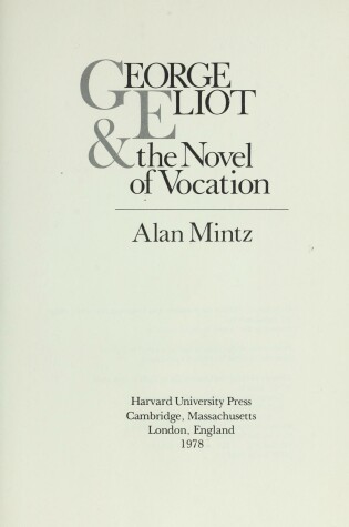 Cover of George Eliot and the Novel Vocation