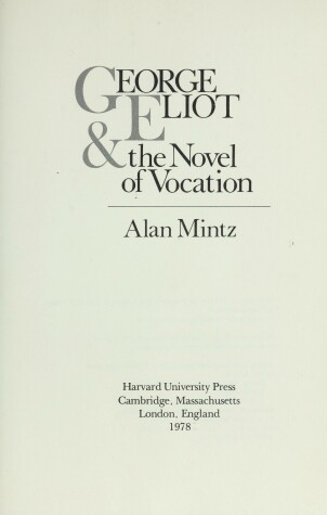 Book cover for George Eliot and the Novel Vocation