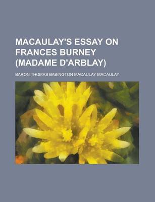 Book cover for Macaulay's Essay on Frances Burney (Madame D'Arblay)