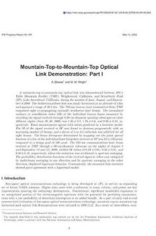 Cover of Mountain-Top-To-Mountain-Top Optical Link Demonstration. Part 1