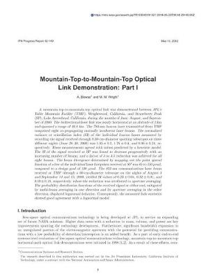 Book cover for Mountain-Top-To-Mountain-Top Optical Link Demonstration. Part 1