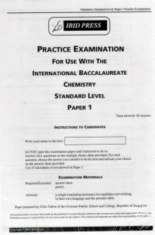 Cover of Chemistry Practice Examination Standard Level Paper 1 for IB