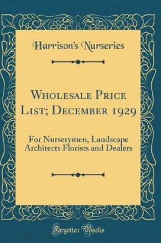 Cover of Wholesale Price List; December 1929