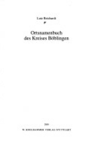 Cover of Ortsnamenbuch Des Kreises Boblingen