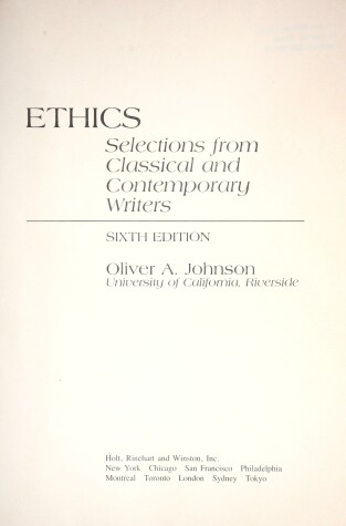 Book cover for Johnson Ethics 6e