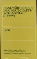 Book cover for Handworterbuch Der Wirtschaftswissenschaft (Hdww) Band 01