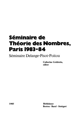 Cover of Seminaire de Theorie Des Nombres, Paris 1983-84