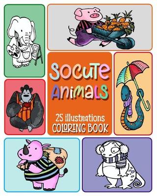 Book cover for SoCute Animals Coloring Book, 25 illustrations.