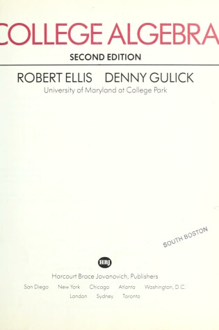 Cover of Ellis College Algebra 2e