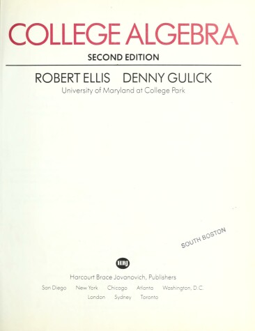 Book cover for Ellis College Algebra 2e