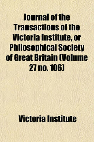 Cover of Journal of the Transactions of the Victoria Institute, or Philosophical Society of Great Britain