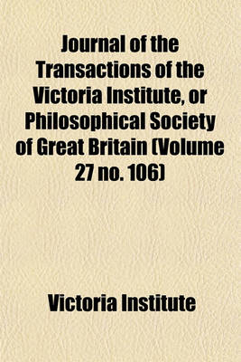 Cover of Journal of the Transactions of the Victoria Institute, or Philosophical Society of Great Britain