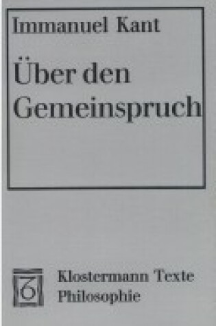 Cover of Uber Den Gemeinspruch