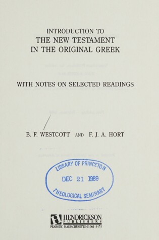 Cover of Introduction to the New Testament in the Original Greek