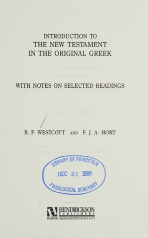 Book cover for Introduction to the New Testament in the Original Greek