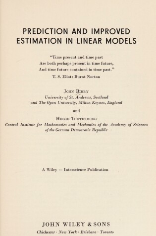 Cover of Prediction and Improved Estimation in Linear Models