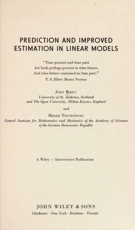 Book cover for Prediction and Improved Estimation in Linear Models